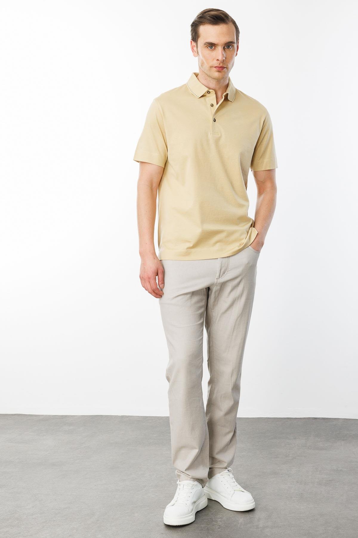 25747Erkek Polo Yaka Merserize T-shirt Sarı