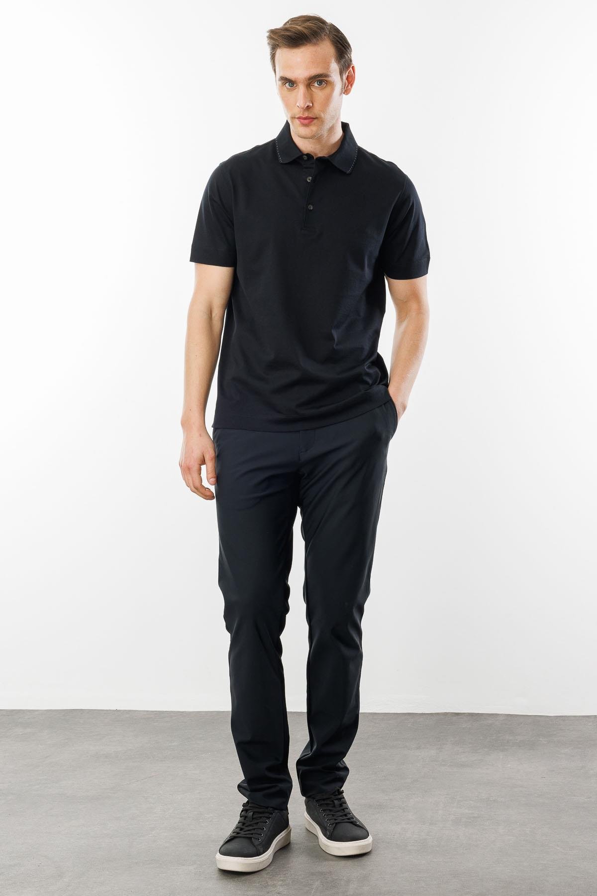 25747Erkek Polo Yaka Merserize T-shirt Siyah