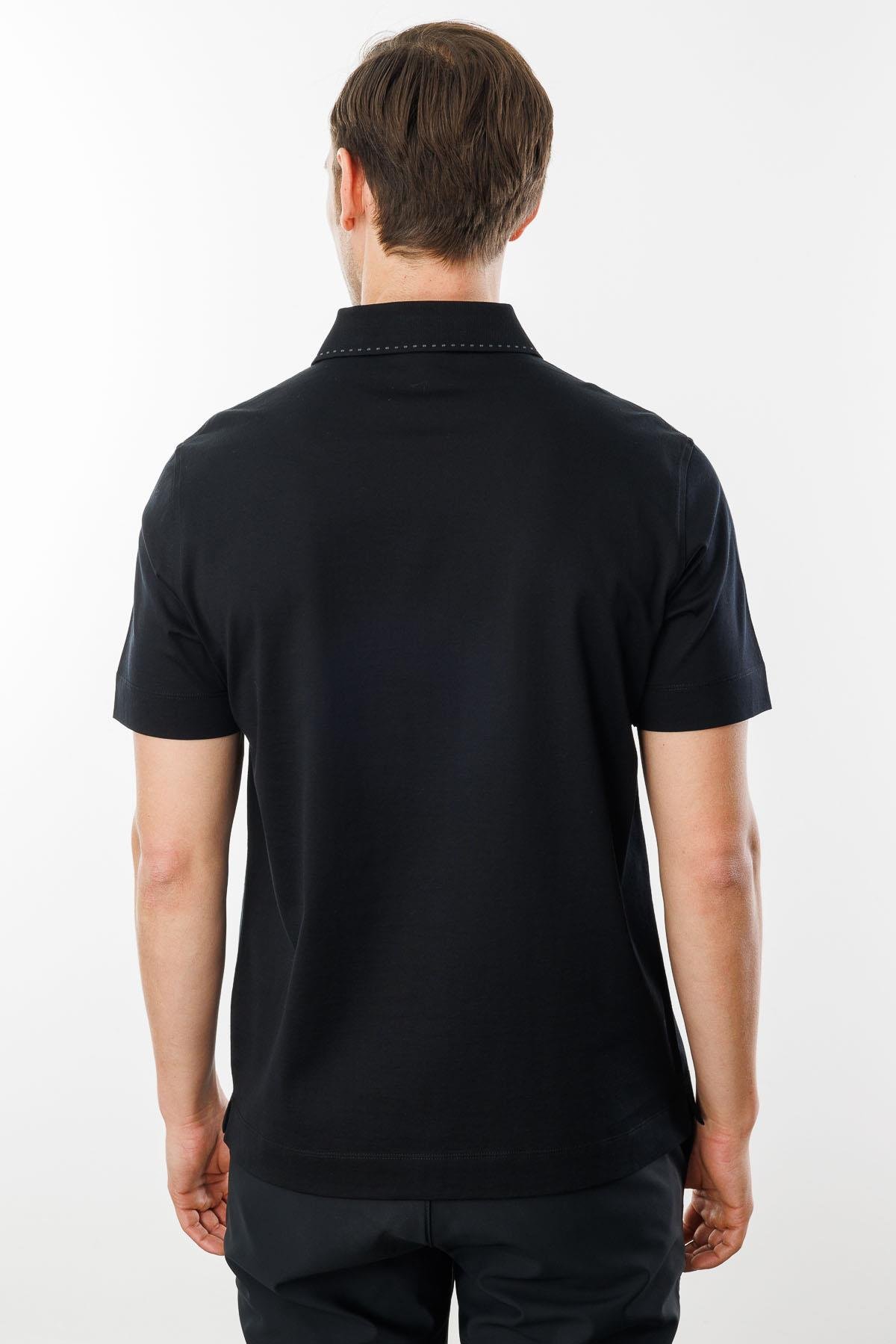 25747Erkek Polo Yaka Merserize T-shirt Siyah