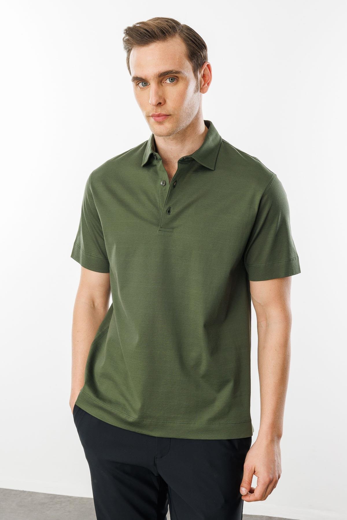 25746Erkek Polo Yaka Merserize T-shirt Yeşil