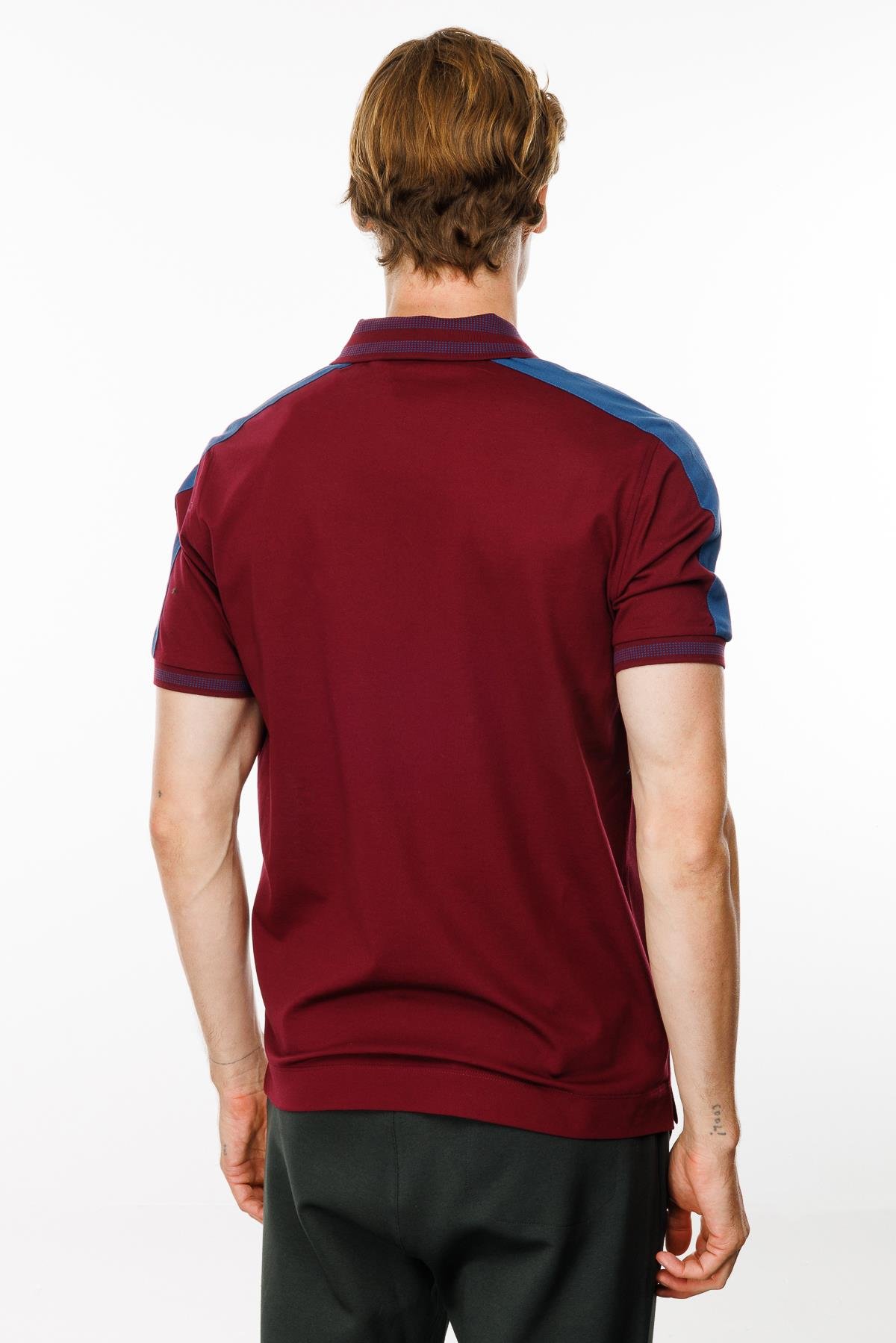 MTA 19Erkek Polo Yaka Omuzu Şeritli T-shirt Bordo