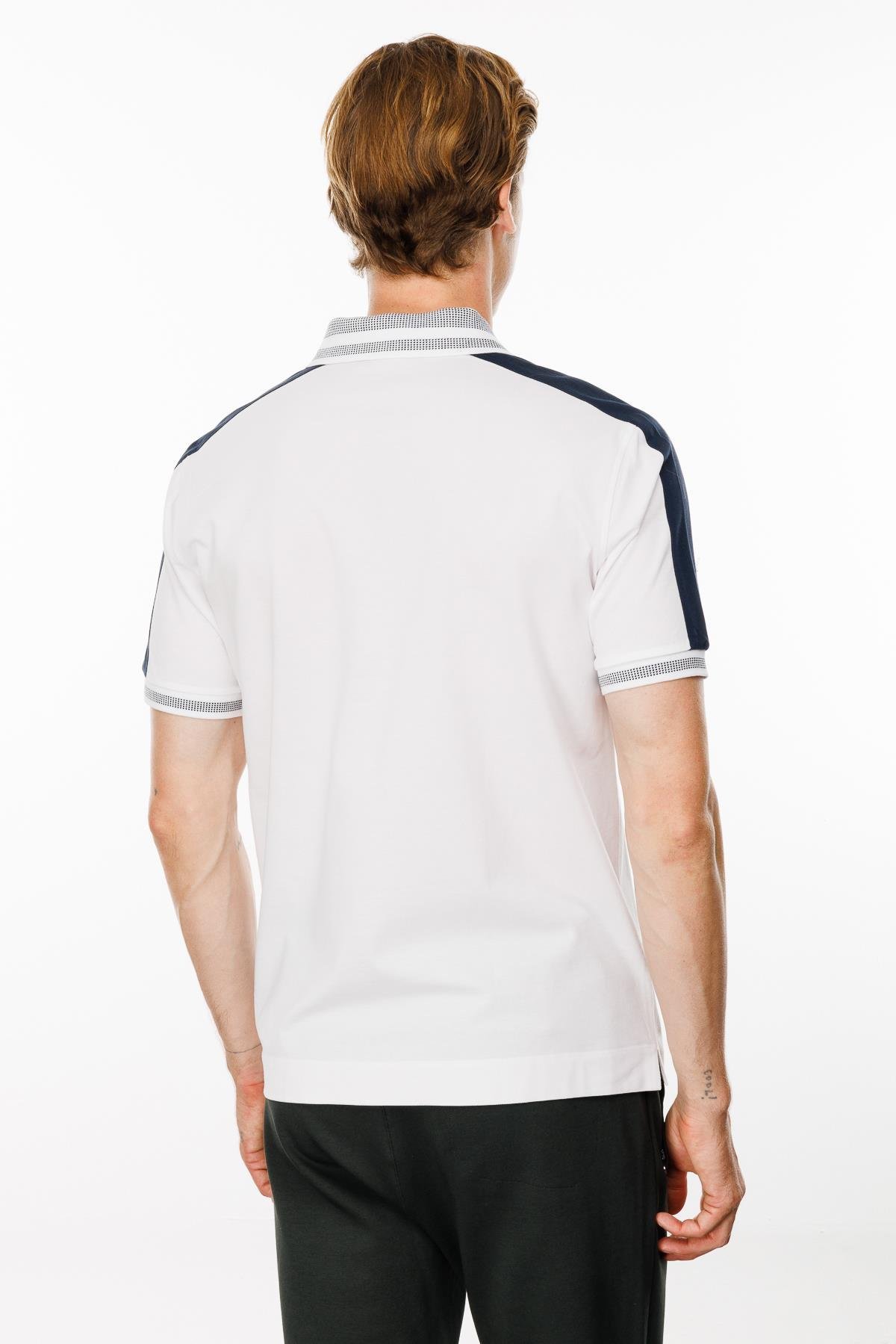 MTA 19Erkek Polo Yaka Omuzu Şeritli T-shirt Beyaz