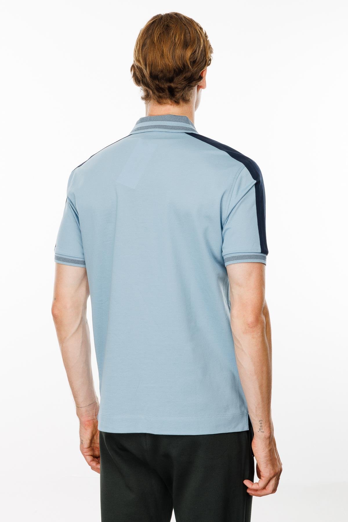 MTA 19Erkek Polo Yaka Omuzu Şeritli T-shirt Mavi