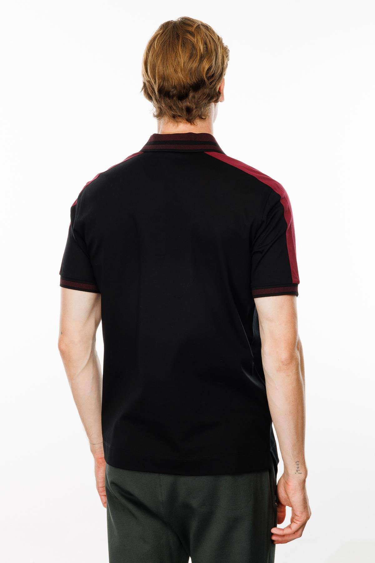 MTA 19Erkek Polo Yaka Omuzu Şeritli T-shirt Siyah