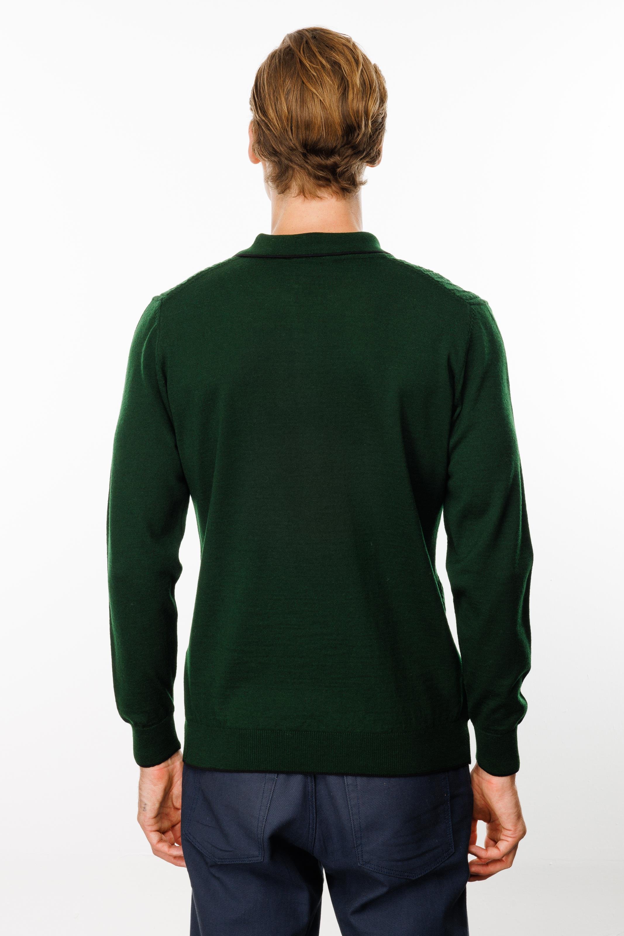 24611Erkek Polo Yaka Önü Baklava Örgü Kazak A.Yeşil