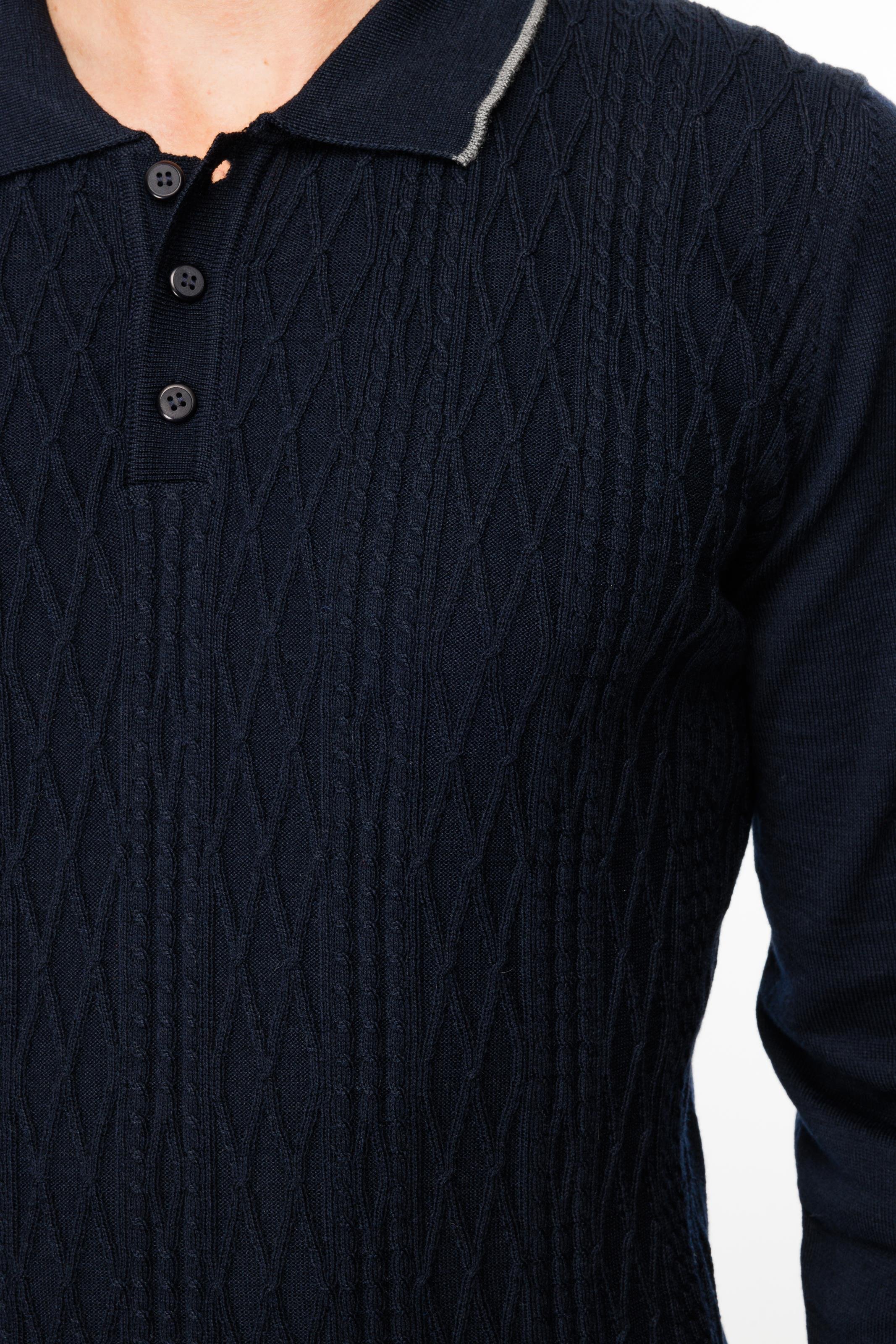 24611Erkek Polo Yaka Önü Baklava Örgü Kazak Lacivert