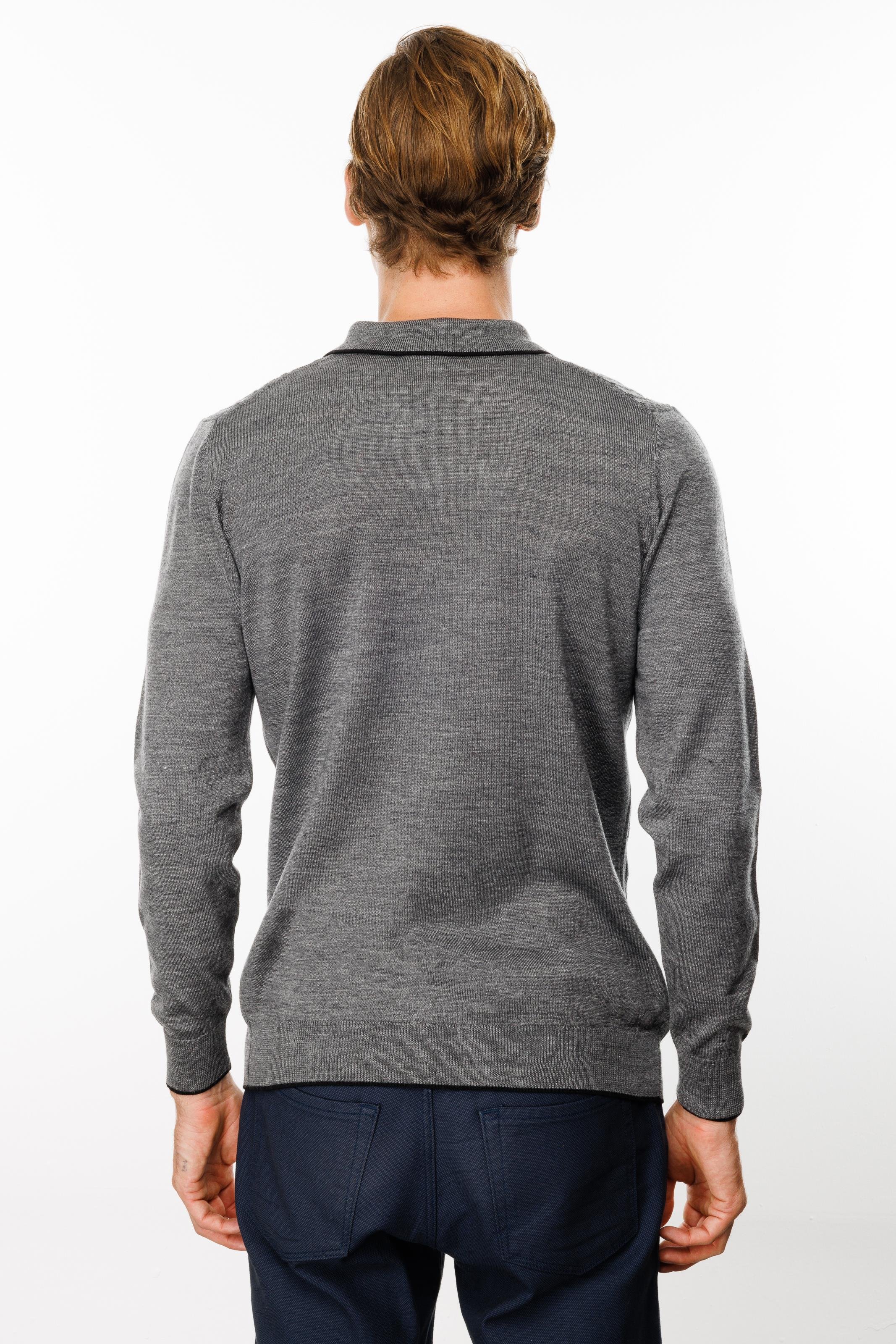 24611Erkek Polo Yaka Önü Baklava Örgü Kazak Füme