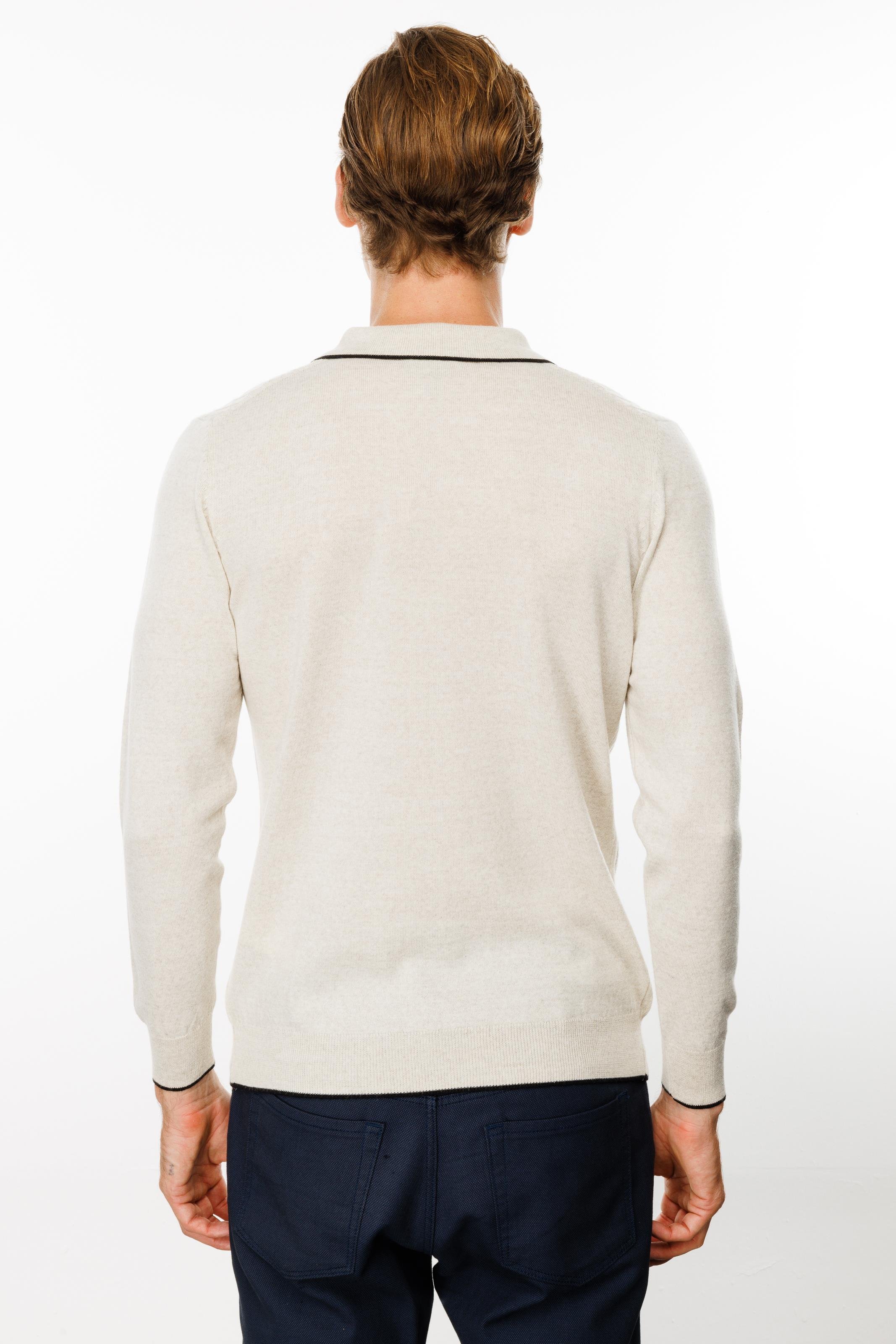 24611Erkek Polo Yaka Önü Baklava Örgü Kazak V.Bej