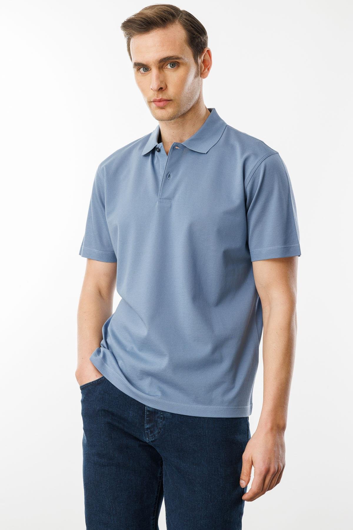 25748Erkek Polo Yaka Pike Merserize T-shirt D.Mavi