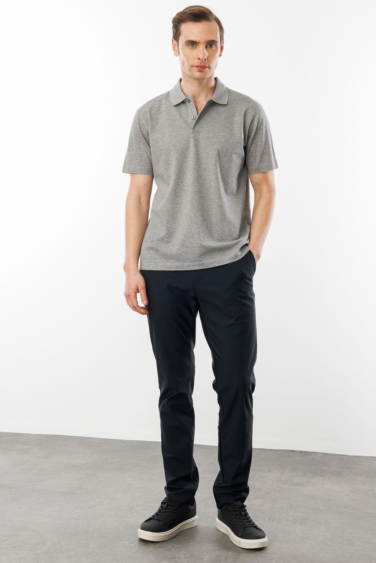 25748Erkek Polo Yaka Pike Merserize T-shirt Gri Melanj