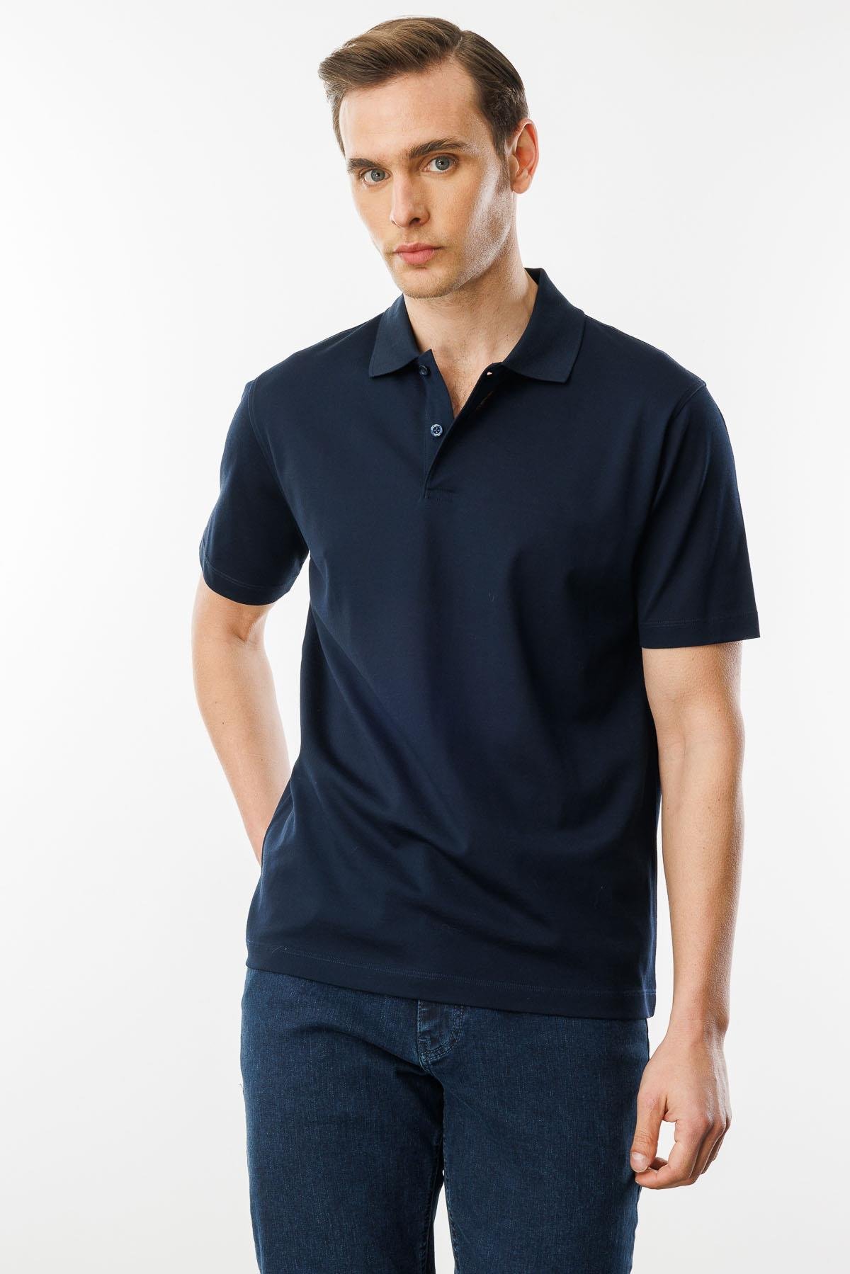 25748Erkek Polo Yaka Pike Merserize T-shirt Lacivert
