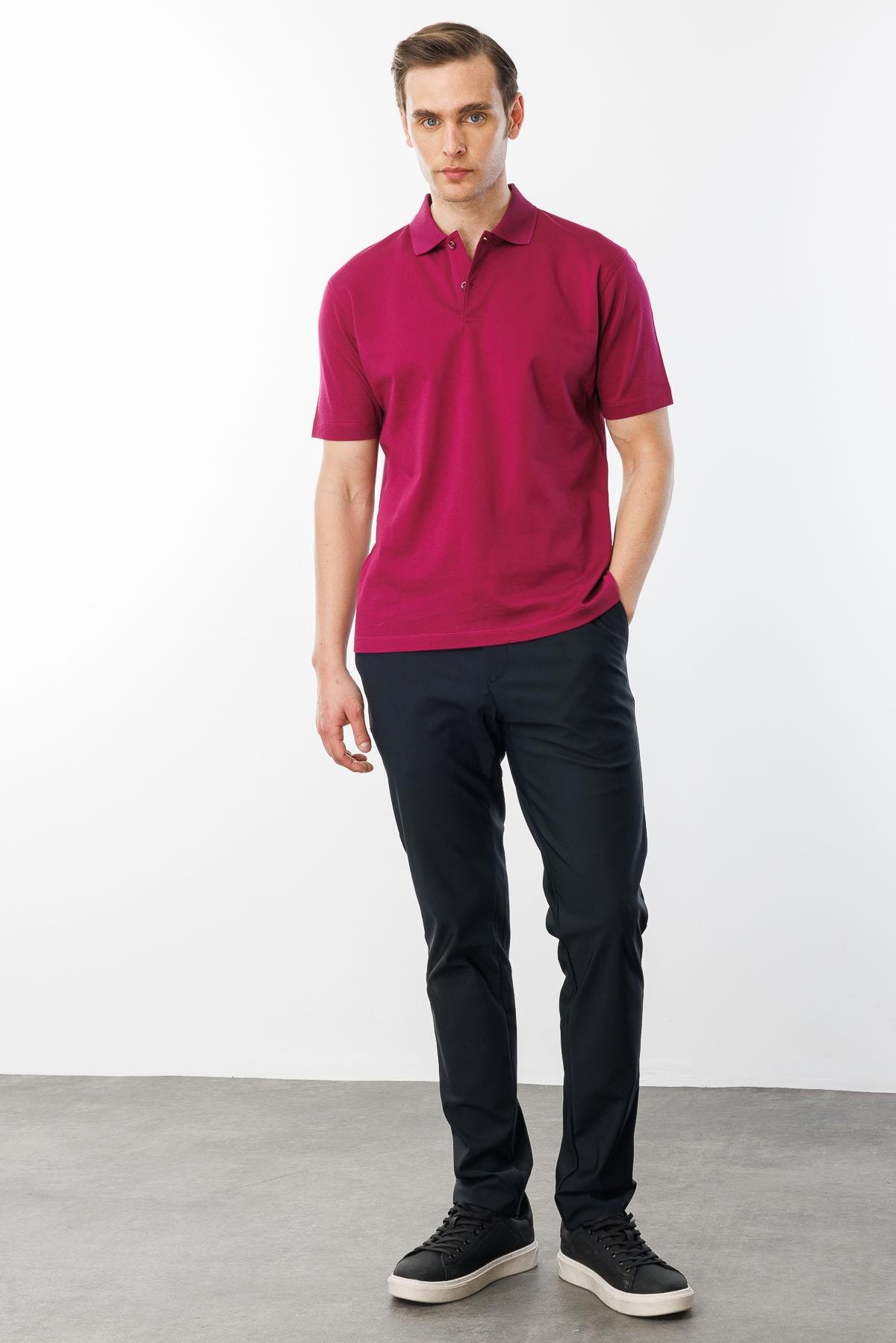 25748Erkek Polo Yaka Pike Merserize T-shirt Fuşya