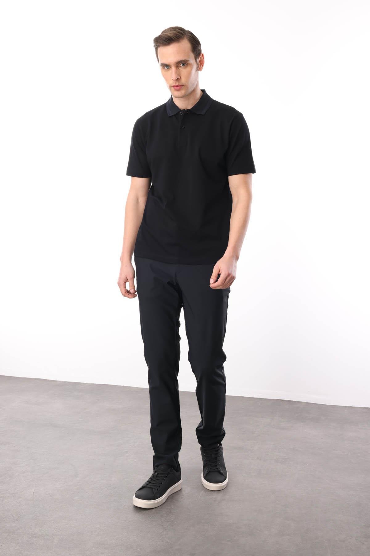 25748Erkek Polo Yaka Pike Merserize T-shirt Siyah