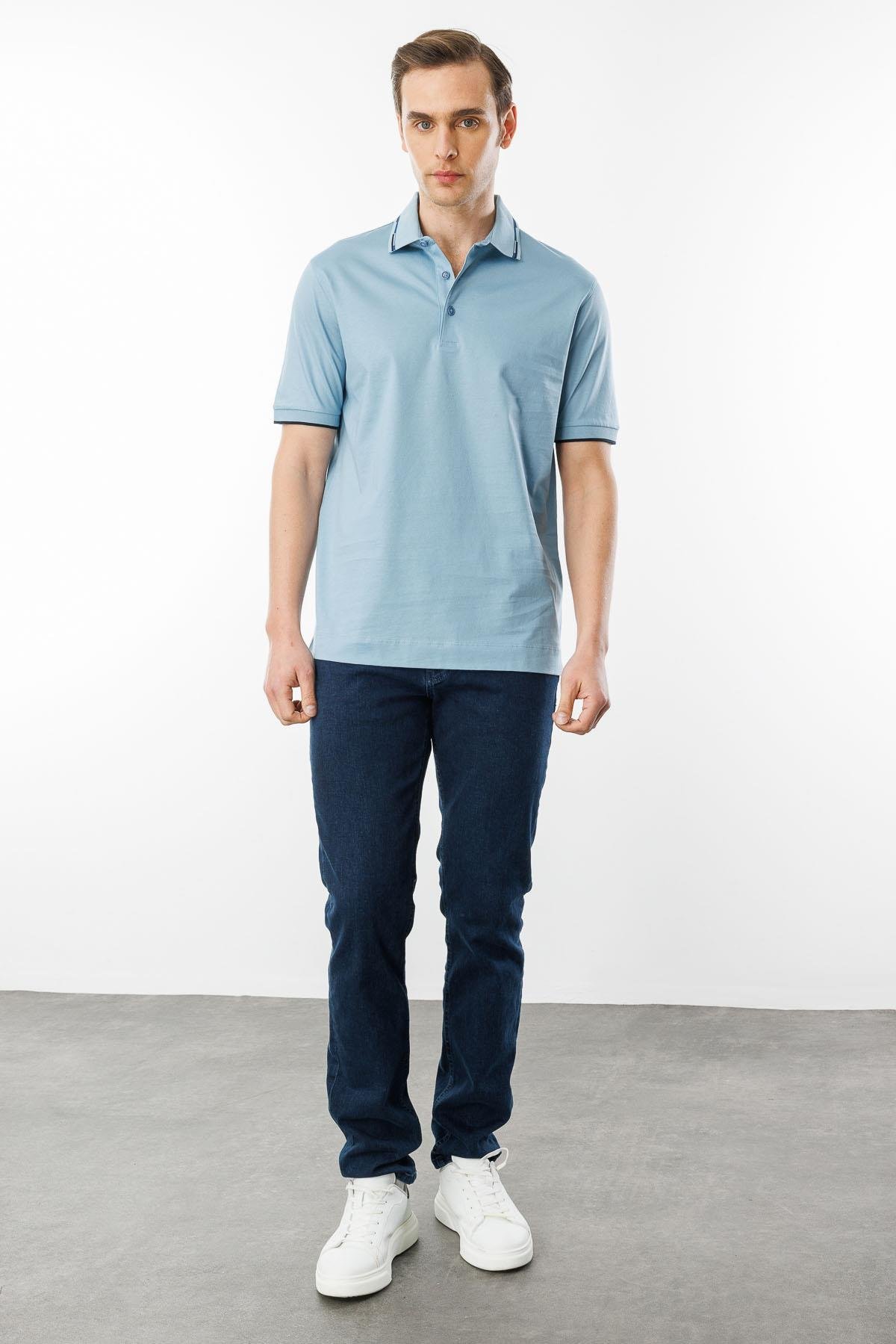 25748Erkek Polo Yaka Pike Merserize T-shirt K.Mavi