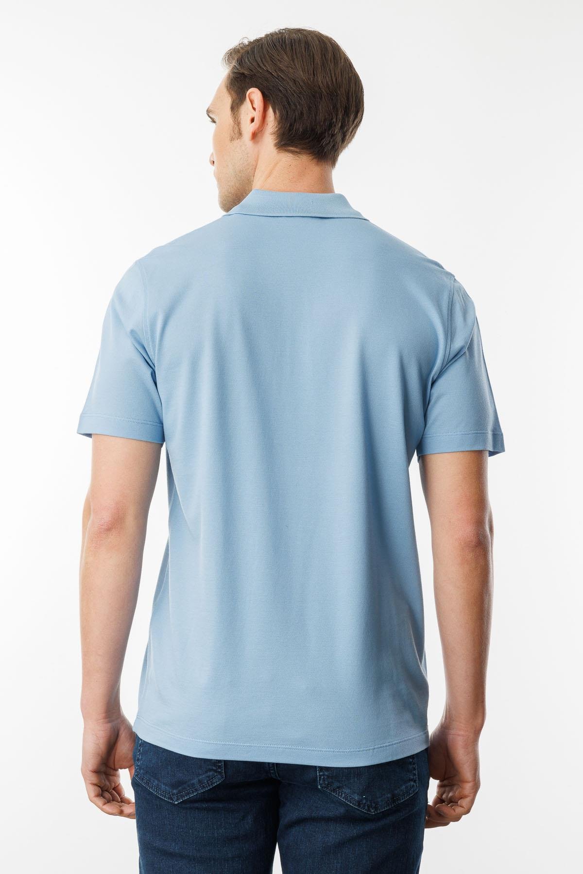 25748Erkek Polo Yaka Pike Merserize T-shirt K.Mavi