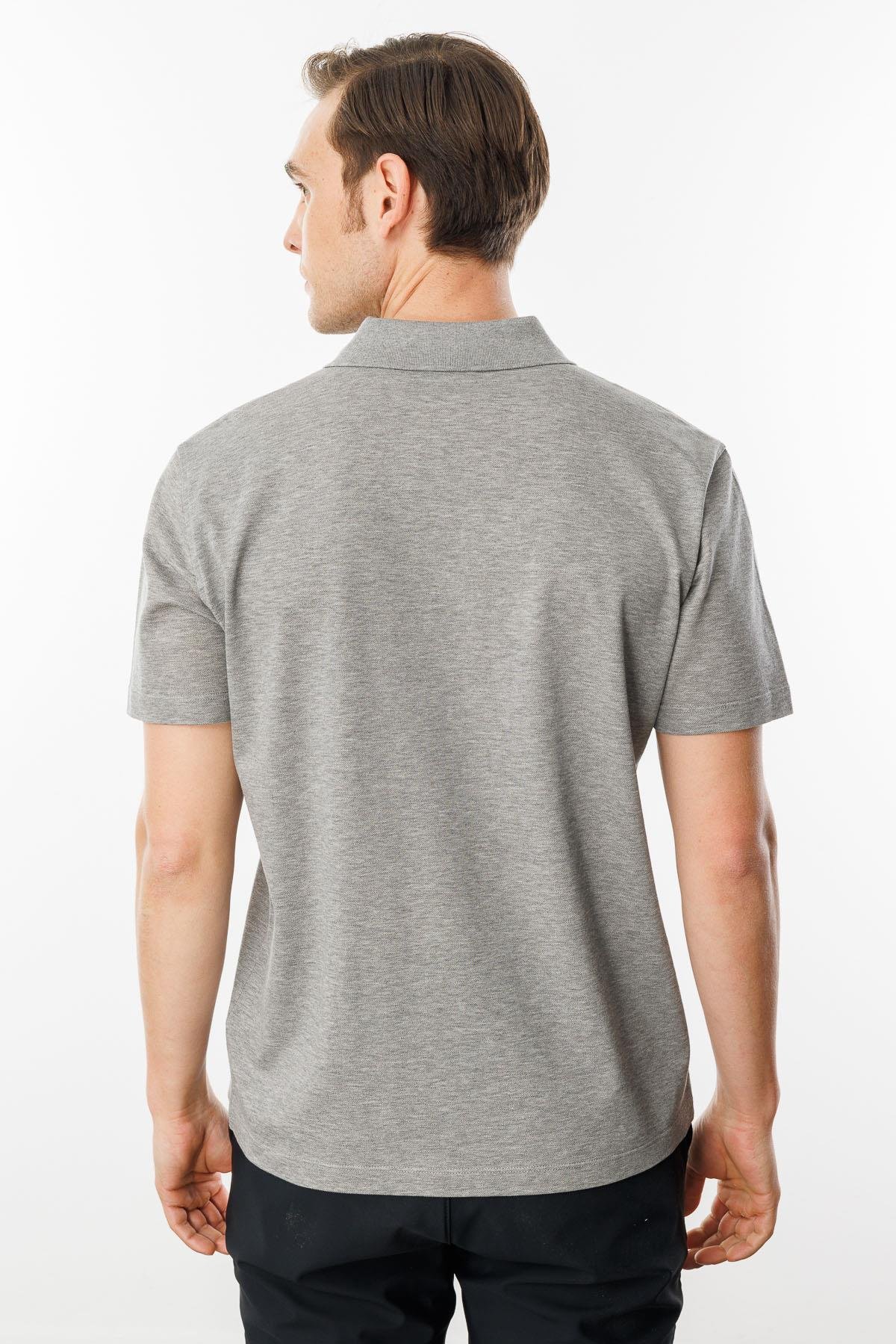 25748Erkek Polo Yaka Pike Merserize T-shirt Gri Melanj