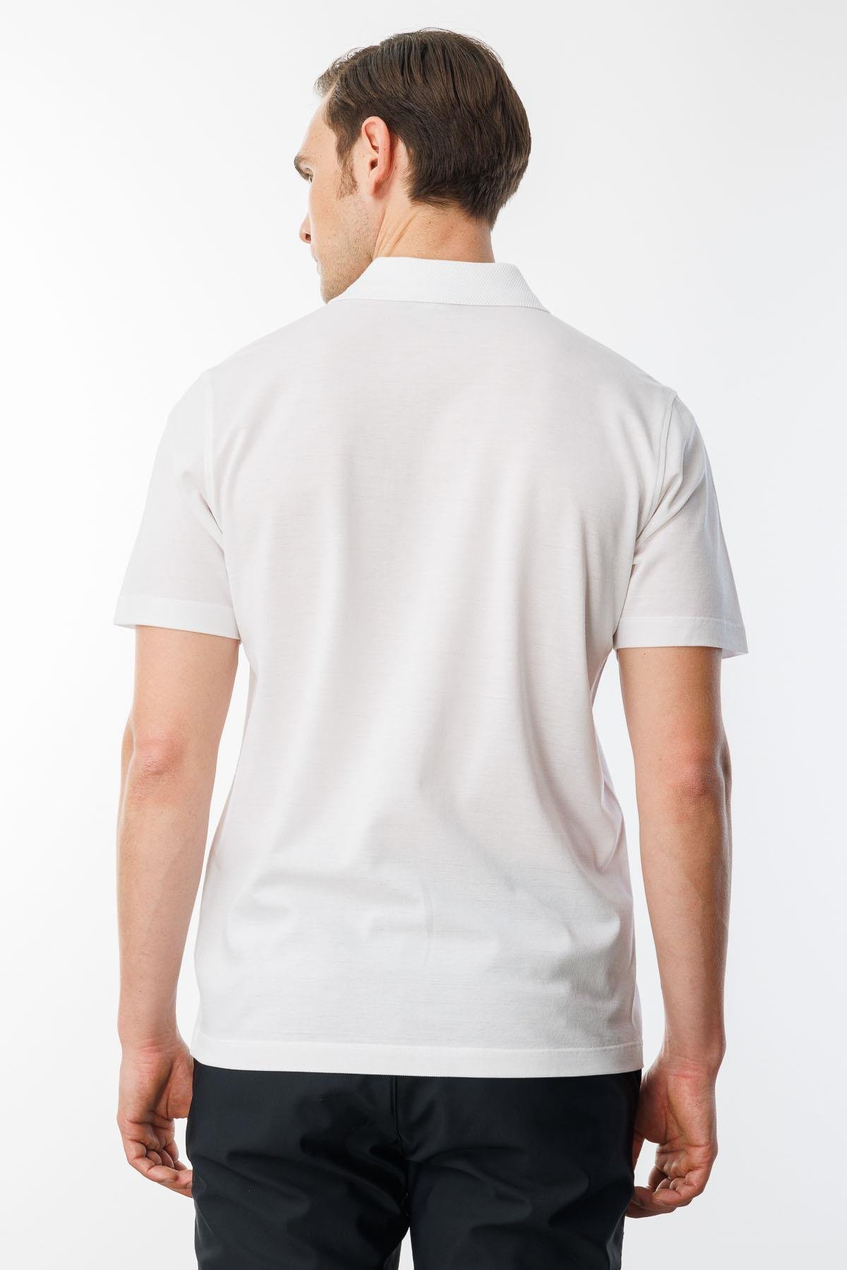 25748Erkek Polo Yaka Pike Merserize T-shirt Beyaz