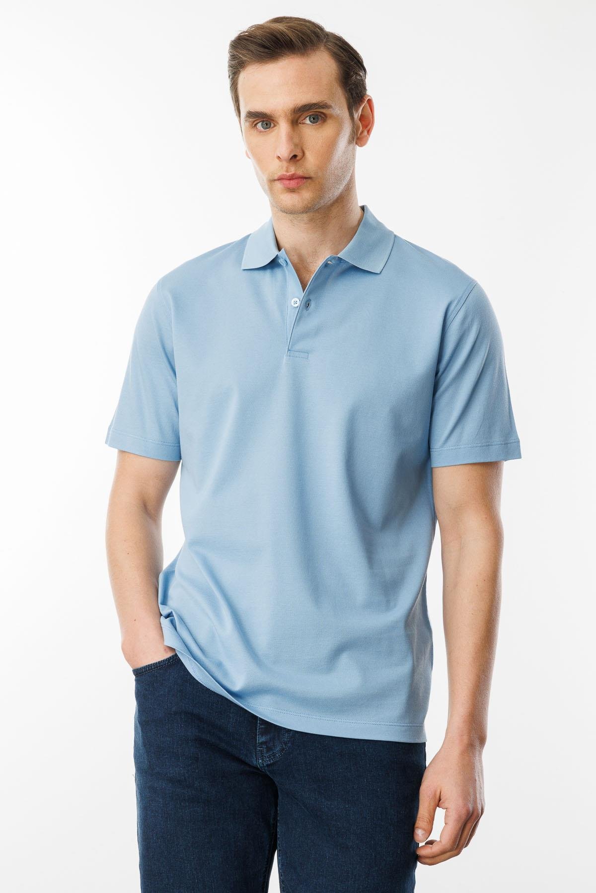 25748Erkek Polo Yaka Pike Merserize T-shirt K.Mavi