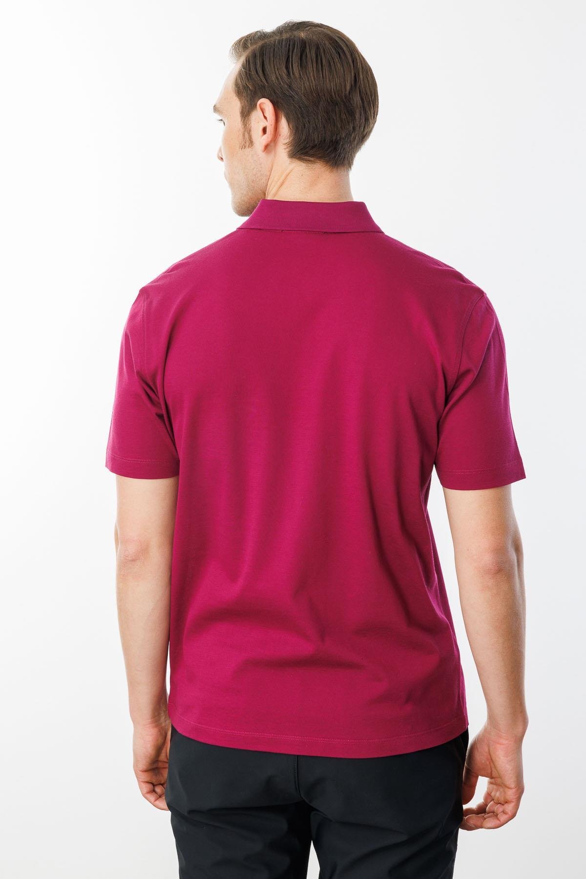 25748Erkek Polo Yaka Pike Merserize T-shirt Fuşya