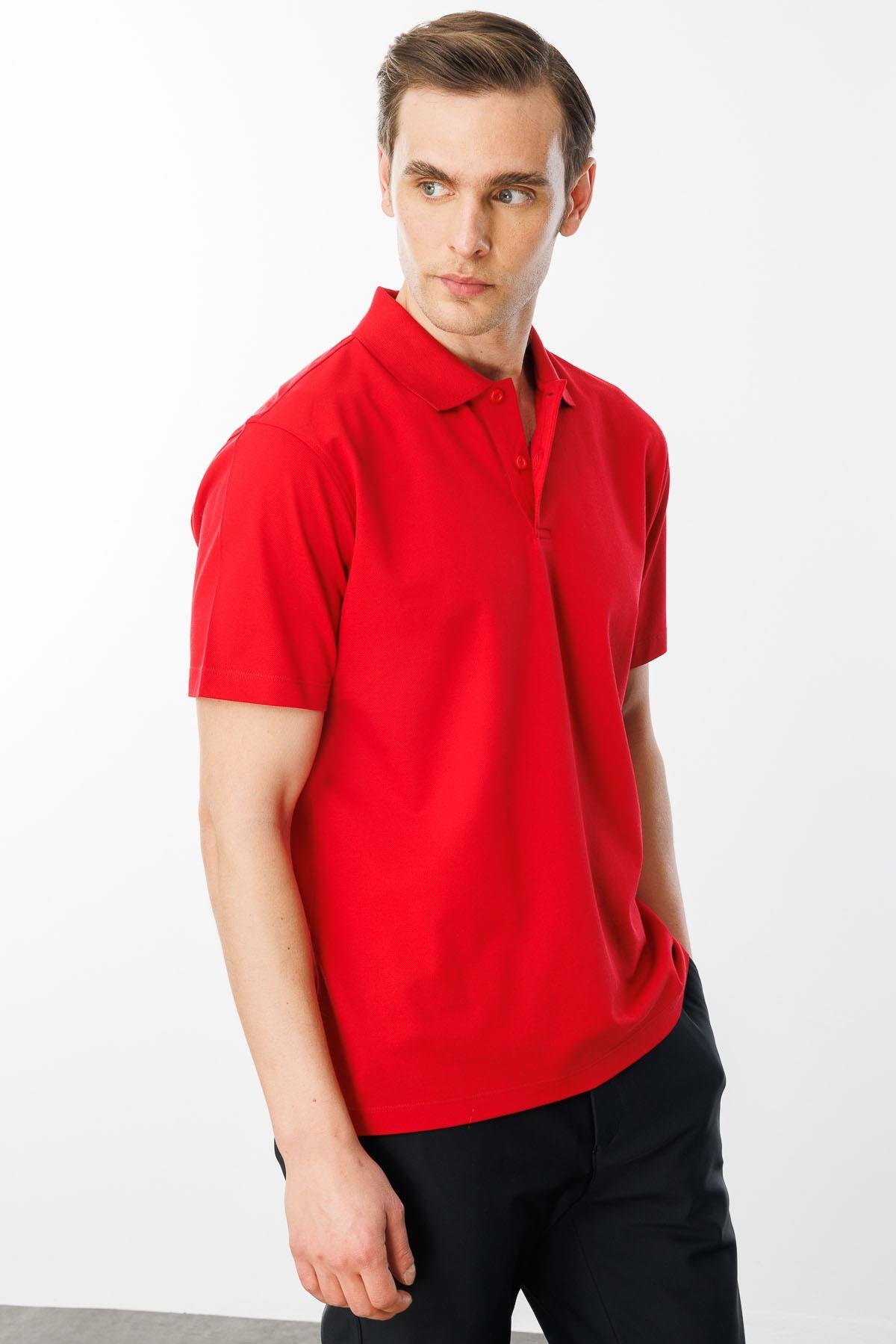 25748Erkek Polo Yaka Pike Merserize T-shirt A.Kırmızı