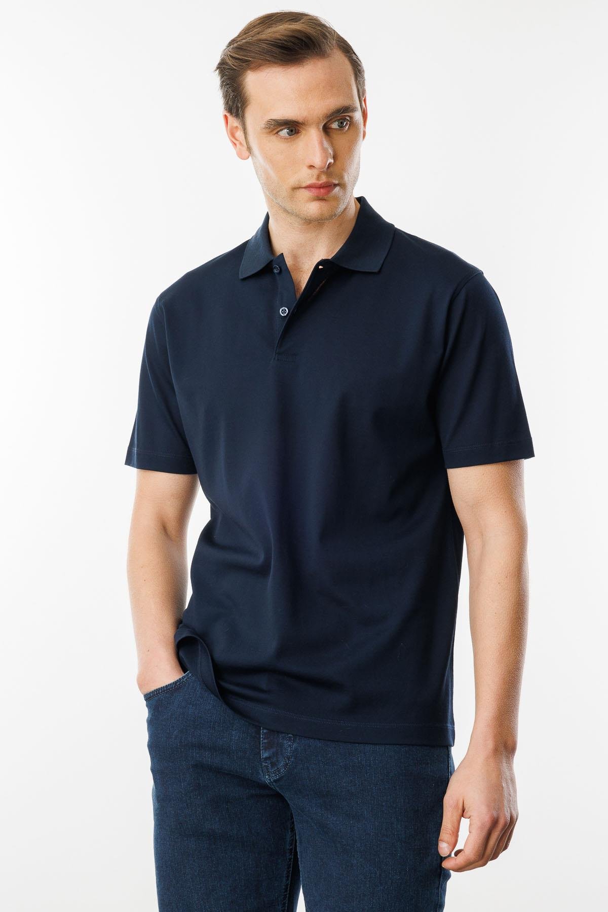 25748Erkek Polo Yaka Pike Merserize T-shirt Lacivert