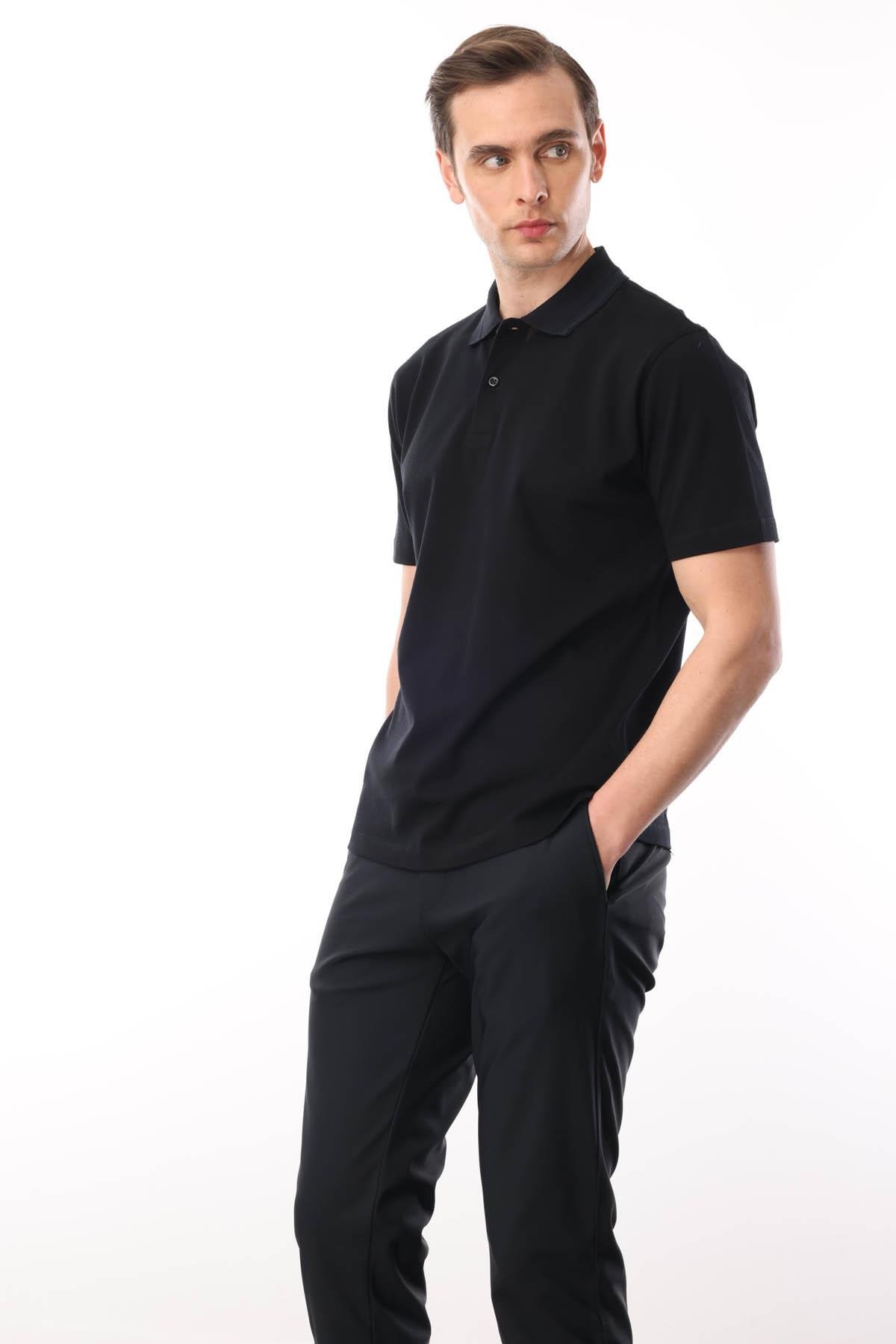 25748Erkek Polo Yaka Pike Merserize T-shirt Siyah