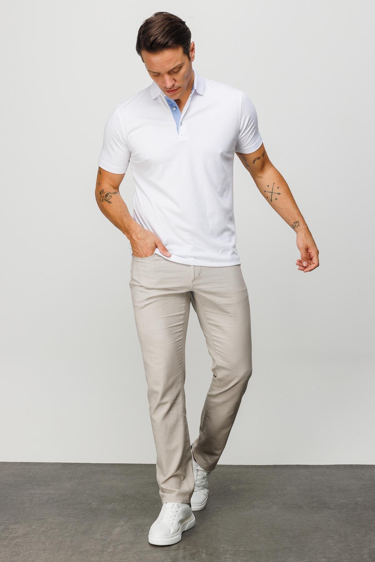 301Erkek Polo Yaka T-shirt Beyaz