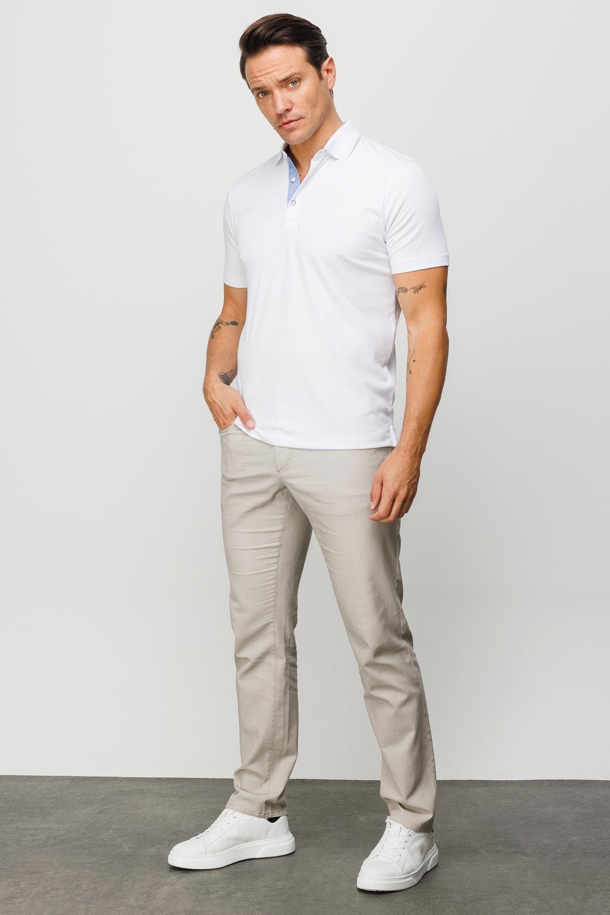 301Erkek Polo Yaka T-shirt Beyaz