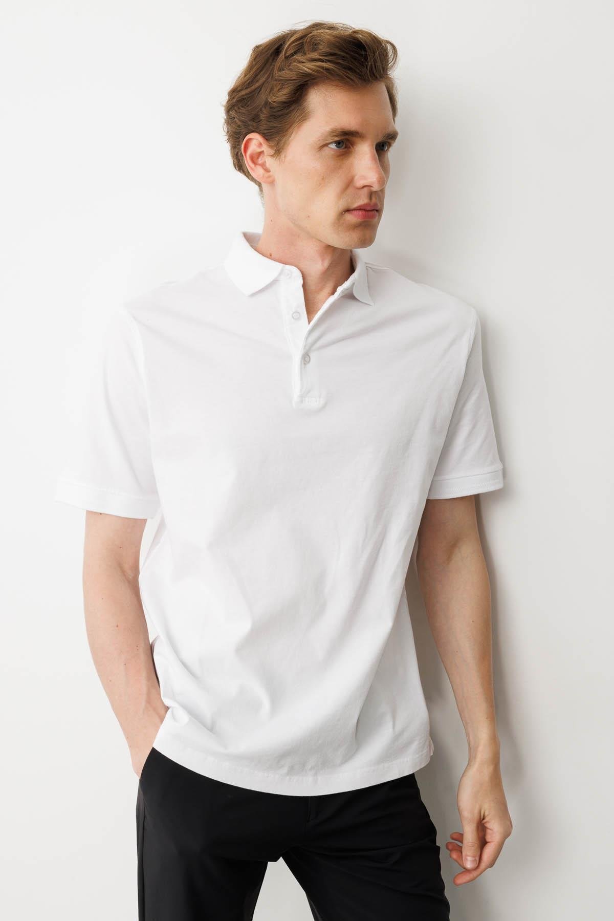 25724Erkek Polo Yaka T-shirt Beyaz