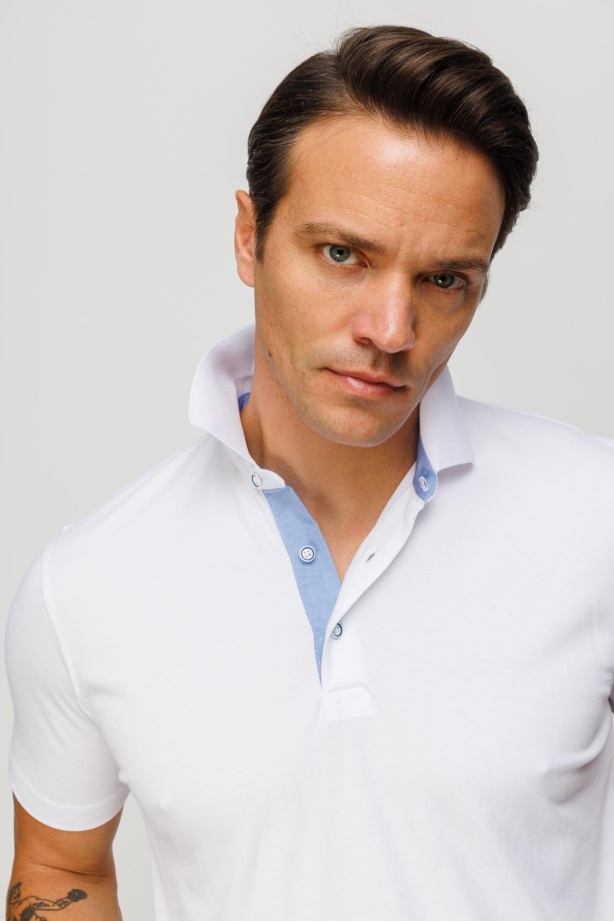 301Erkek Polo Yaka T-shirt Beyaz