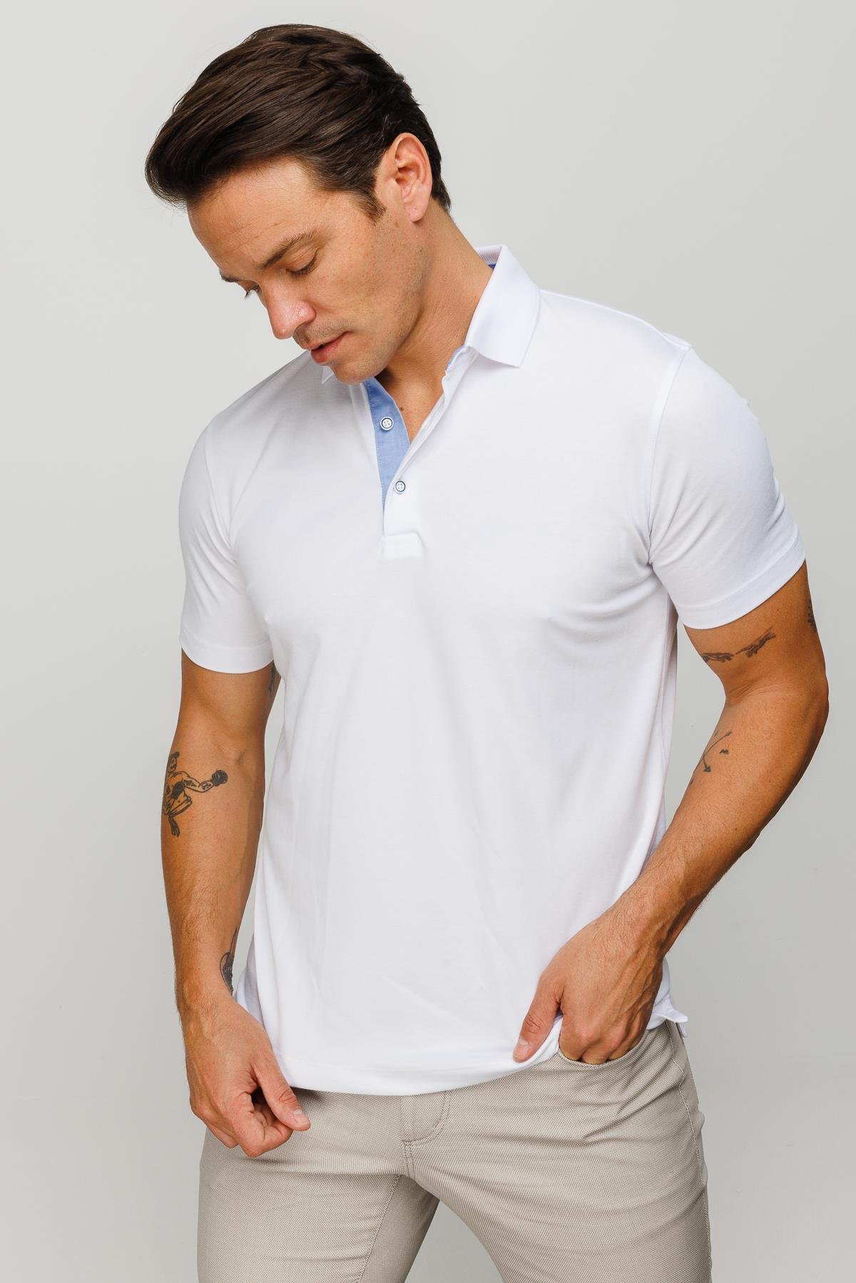 301Erkek Polo Yaka T-shirt Beyaz