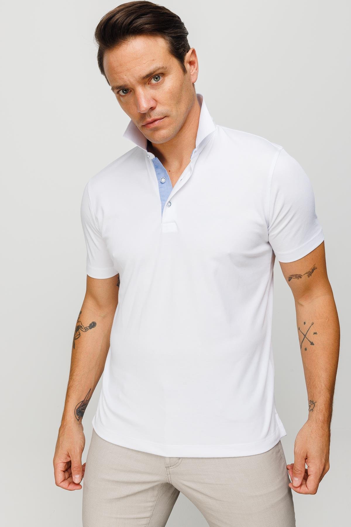 301Erkek Polo Yaka T-shirt Beyaz