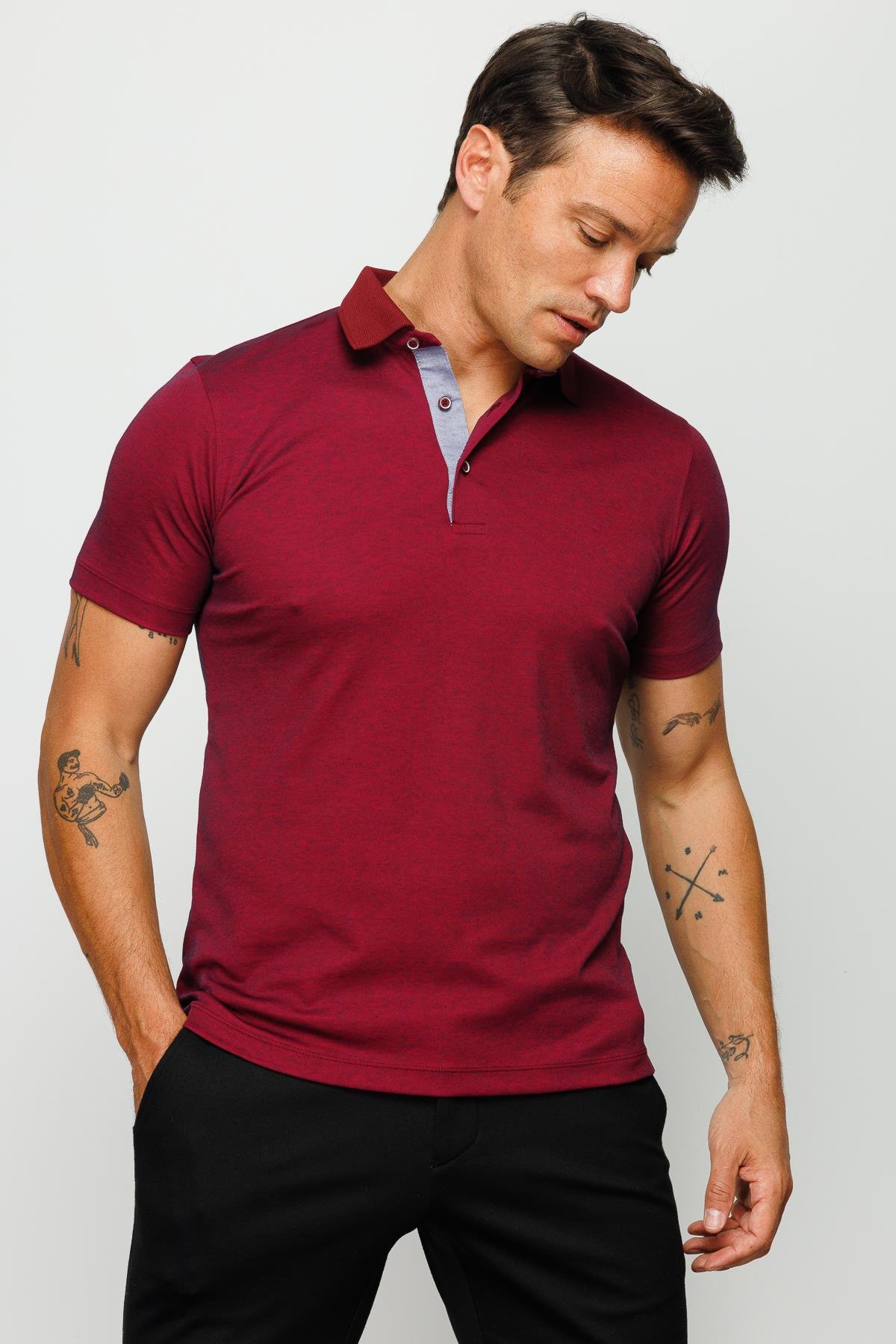 301Erkek Polo Yaka T-shirt Bordo