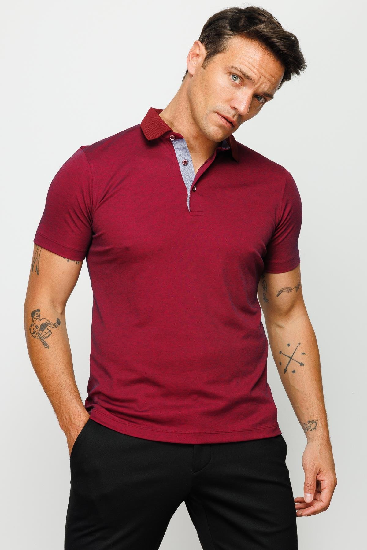 301Erkek Polo Yaka T-shirt Bordo