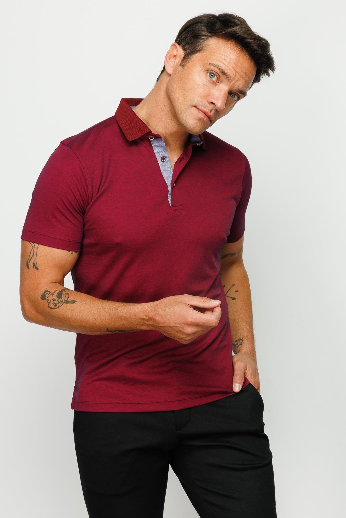 301Erkek Polo Yaka T-shirt Bordo
