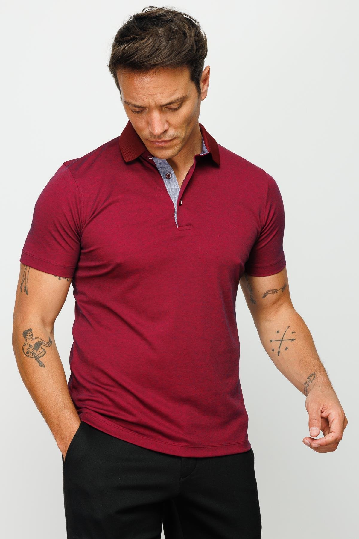 301Erkek Polo Yaka T-shirt Bordo