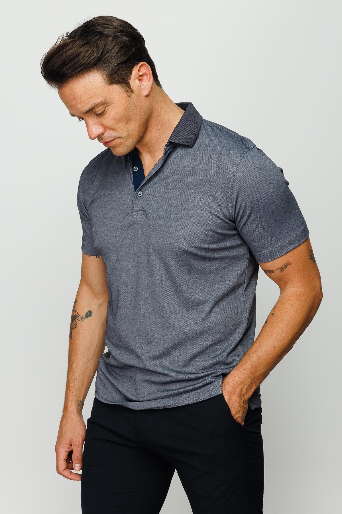 301Erkek Polo Yaka T-shirt Füme