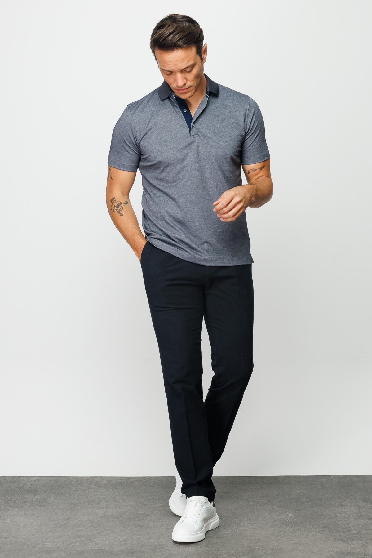 301Erkek Polo Yaka T-shirt Füme