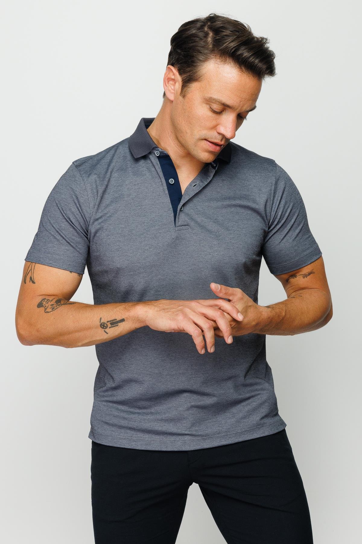 301Erkek Polo Yaka T-shirt Füme