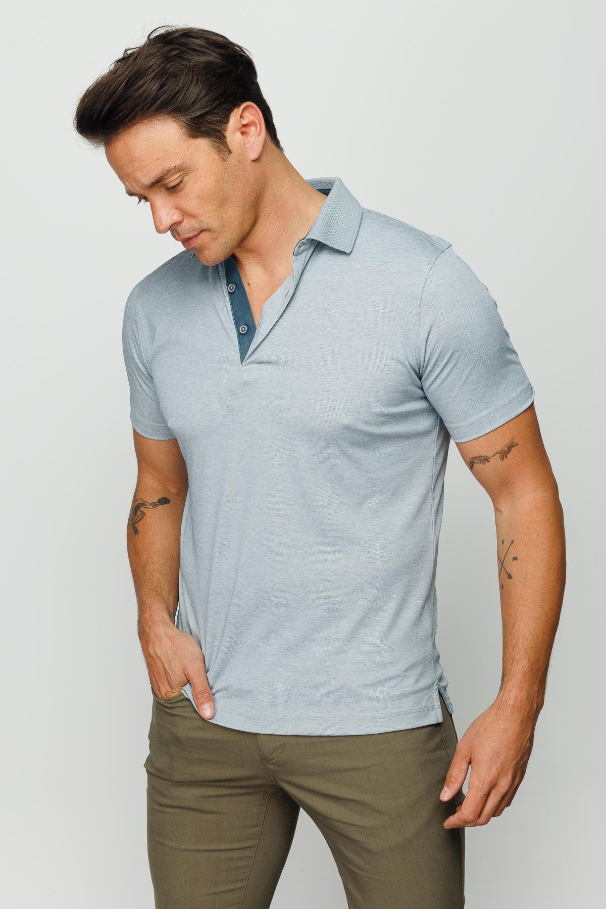 301Erkek Polo Yaka T-shirt Gri