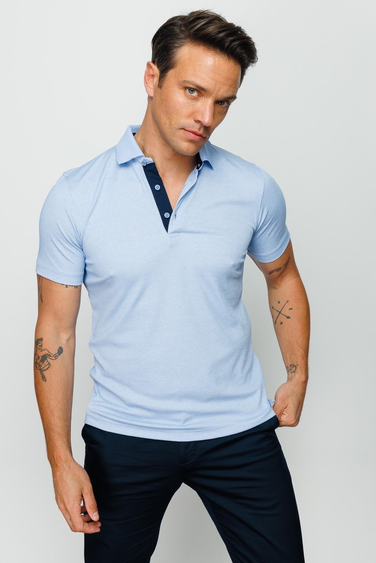 301Erkek Polo Yaka T-shirt Mavi