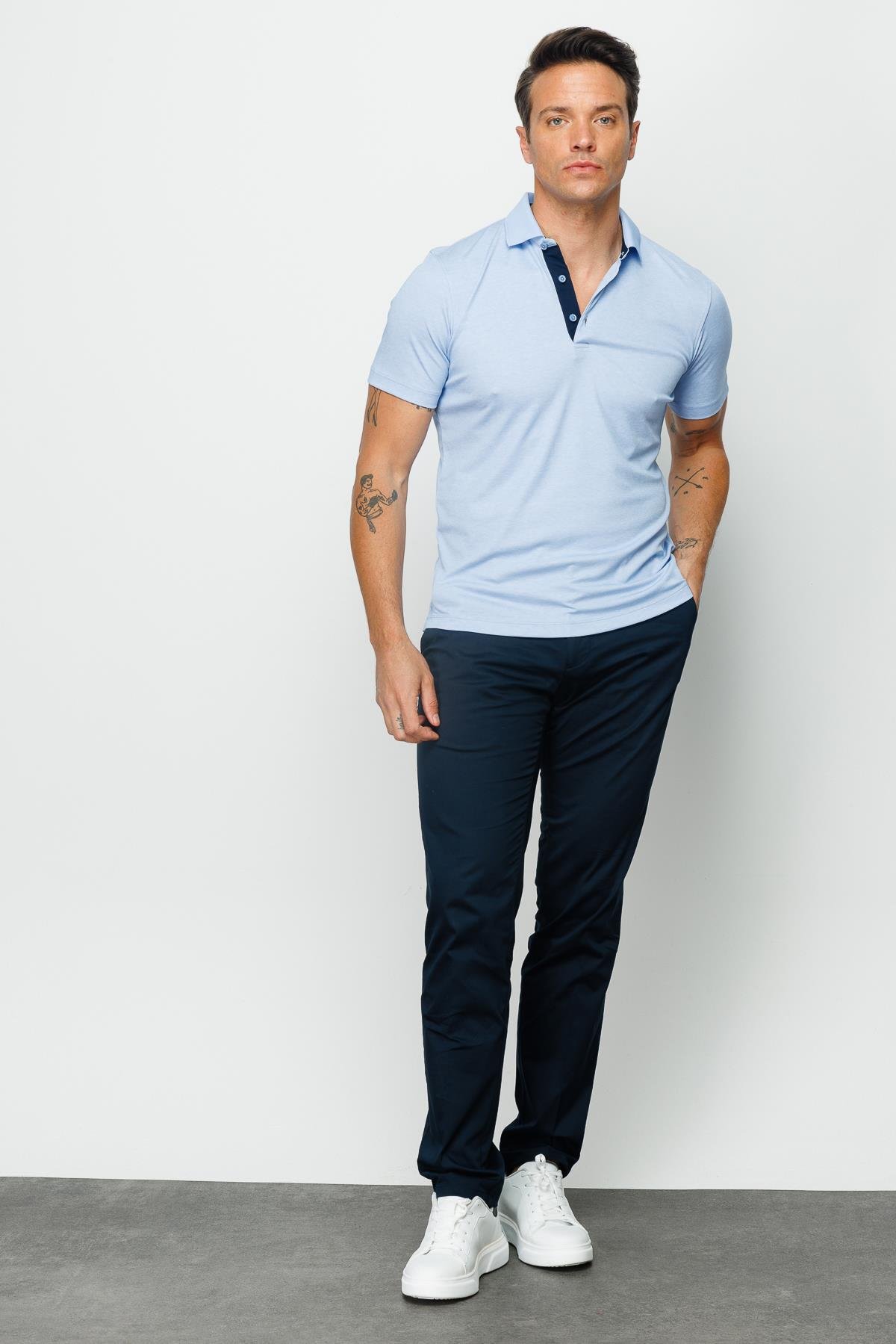 301Erkek Polo Yaka T-shirt Mavi