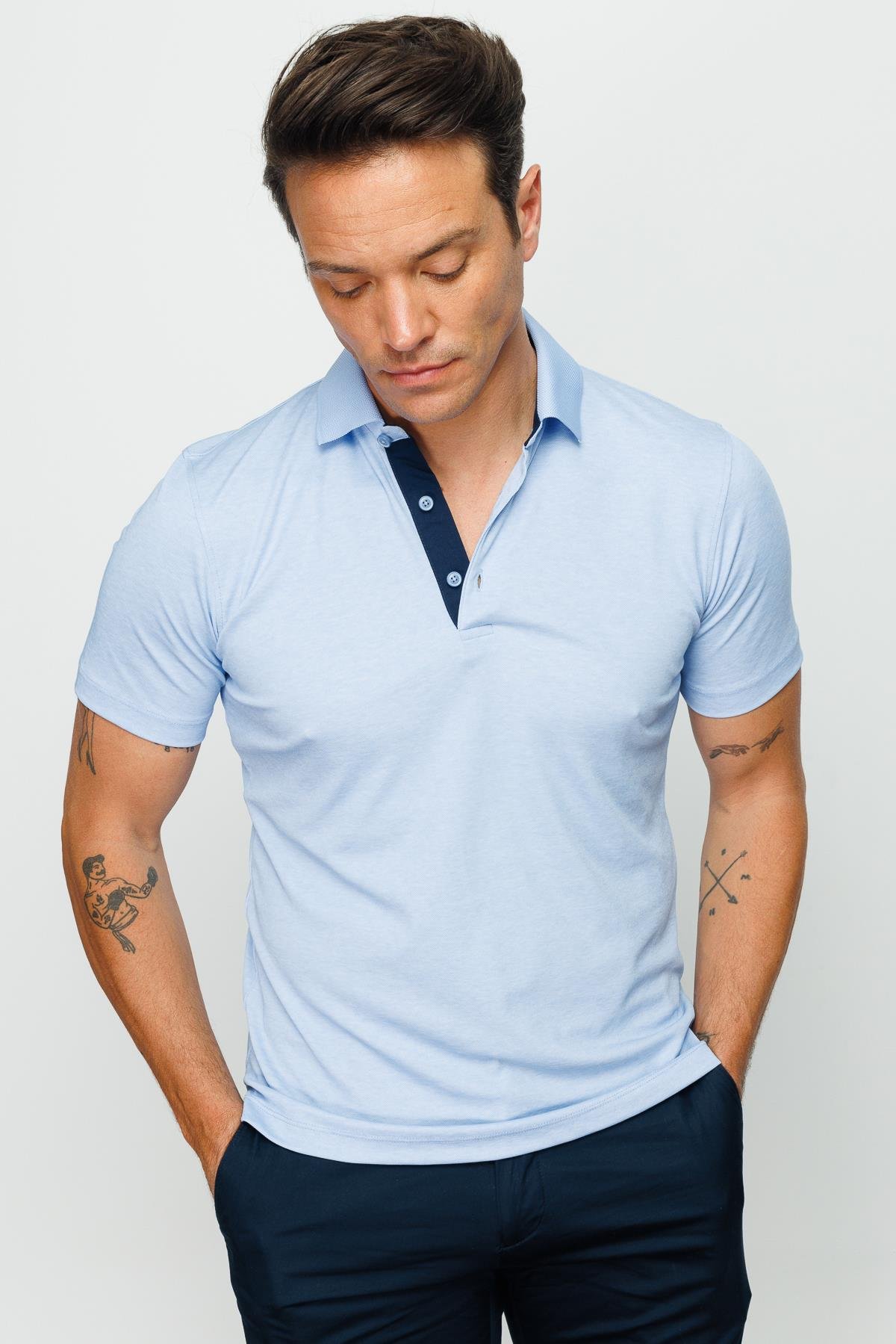 301Erkek Polo Yaka T-shirt Mavi