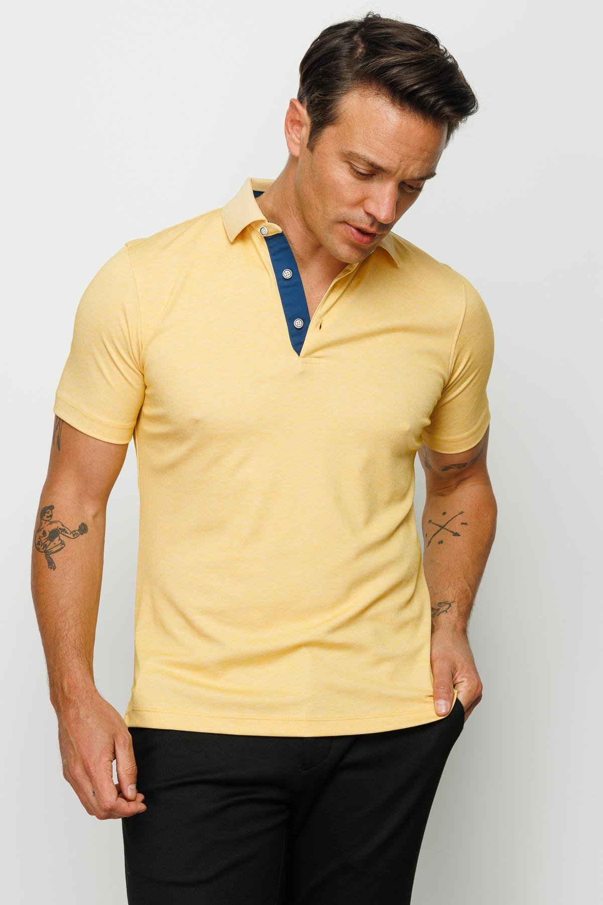 301Erkek Polo Yaka T-shirt Sarı