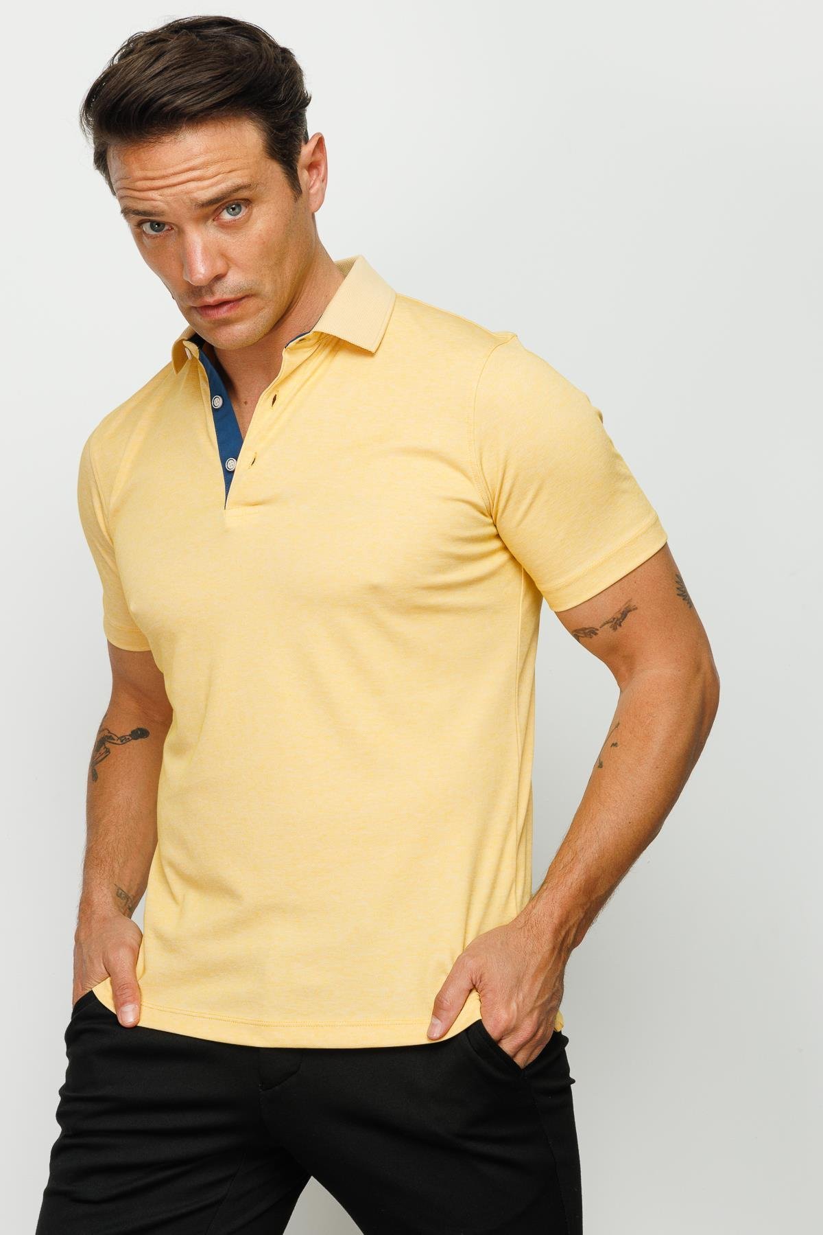 301Erkek Polo Yaka T-shirt Sarı