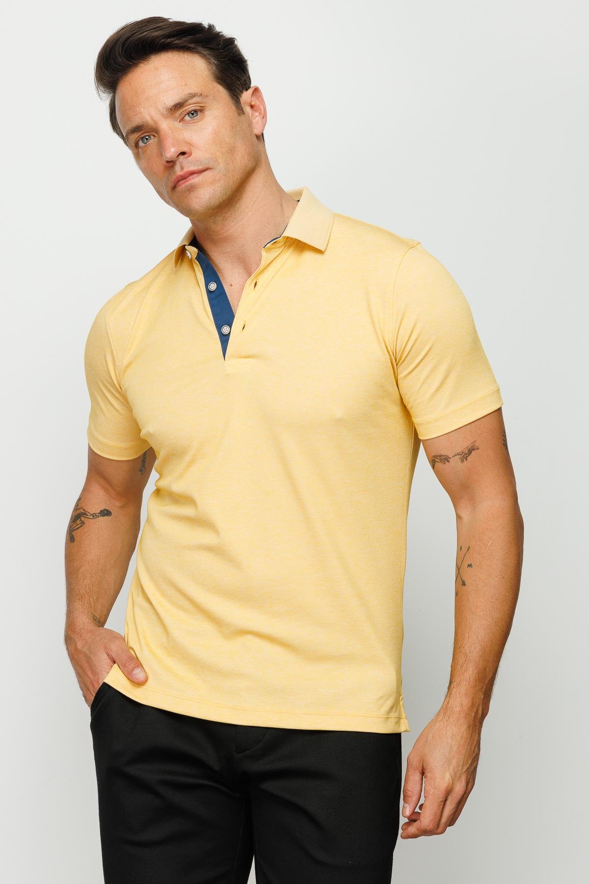 301Erkek Polo Yaka T-shirt Sarı