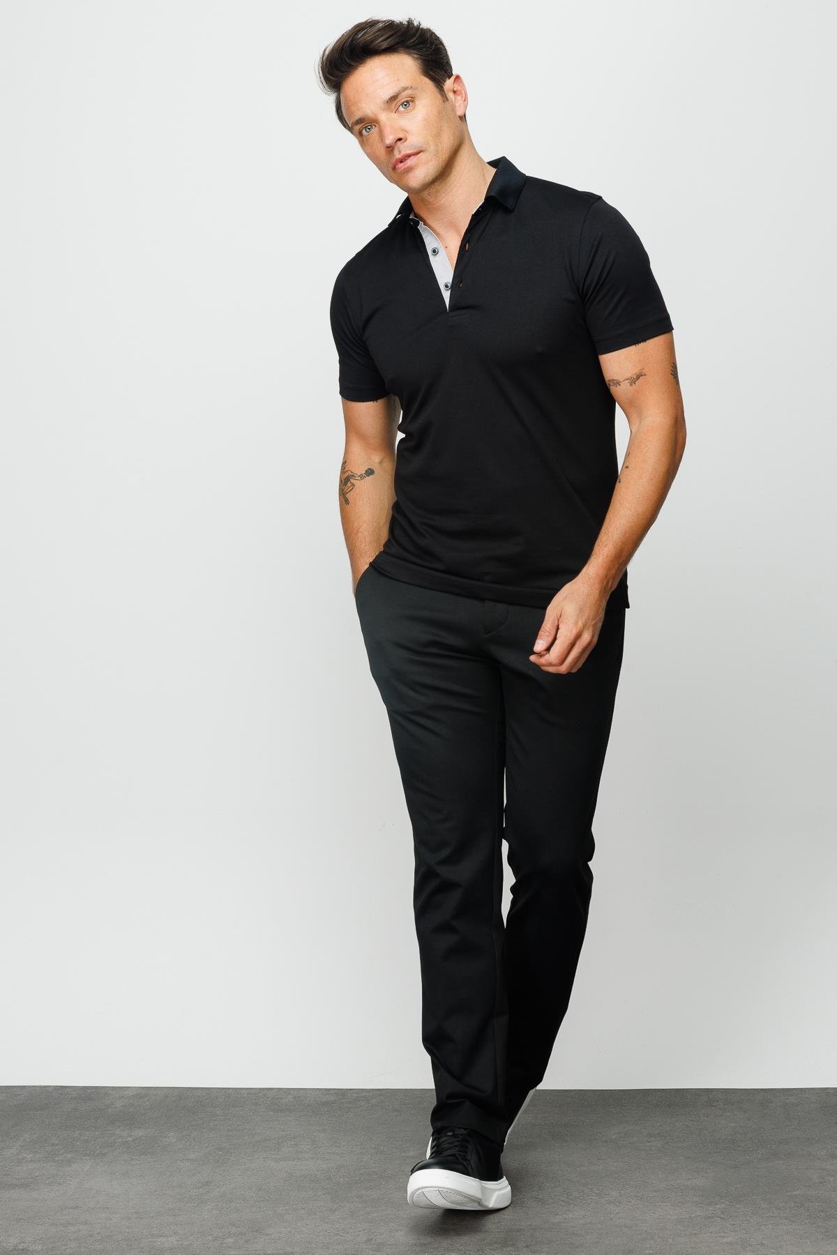 301Erkek Polo Yaka T-shirt Siyah