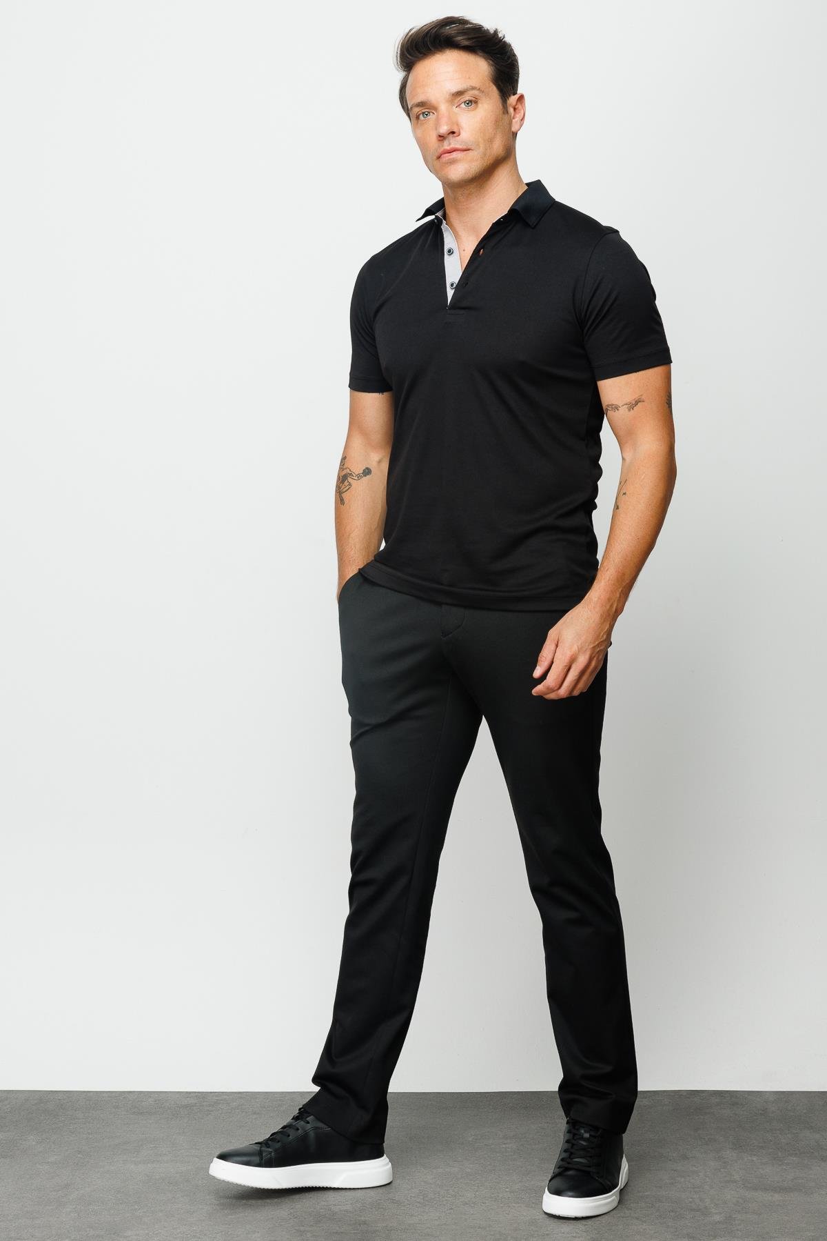 301Erkek Polo Yaka T-shirt Siyah