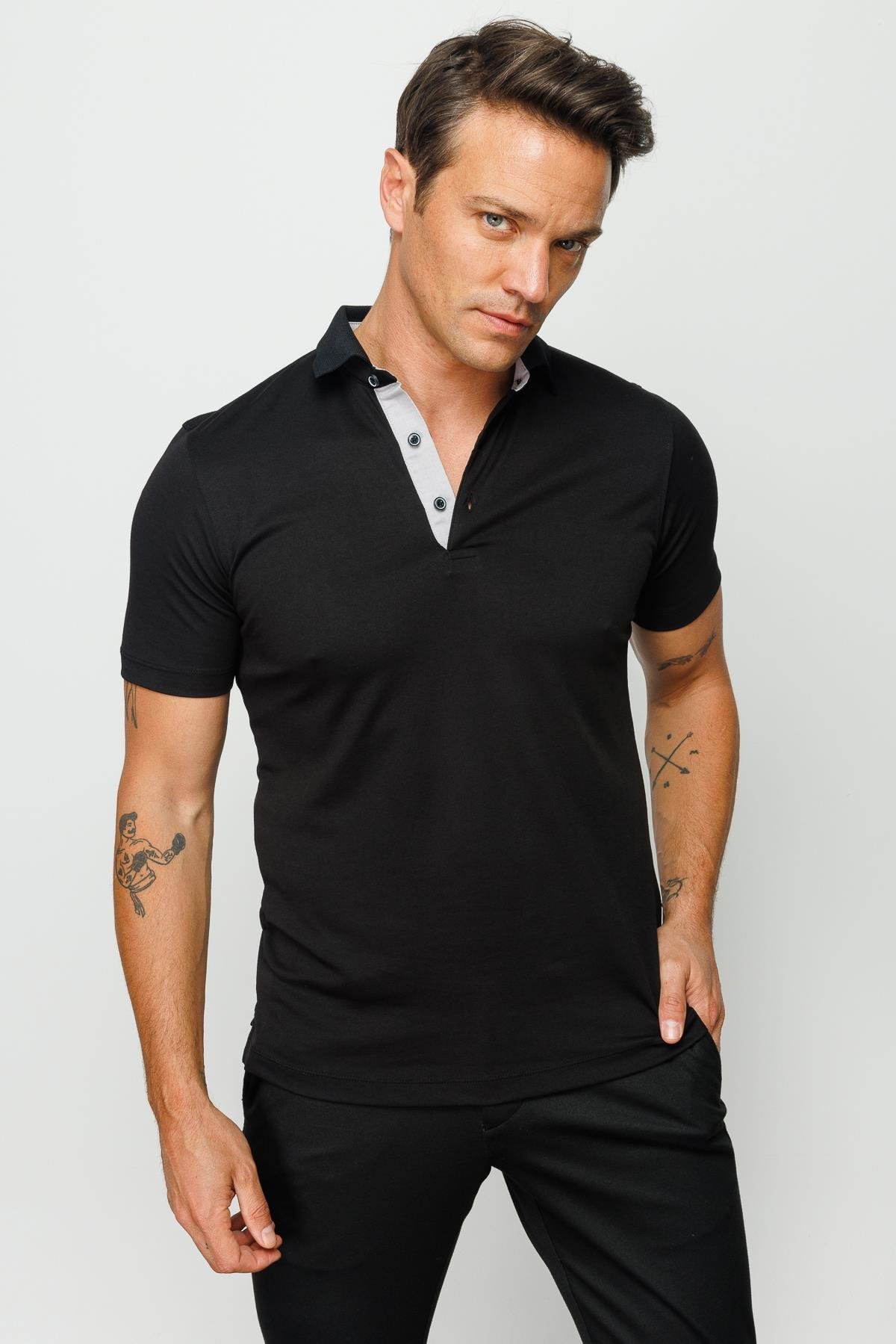 301Erkek Polo Yaka T-shirt Siyah