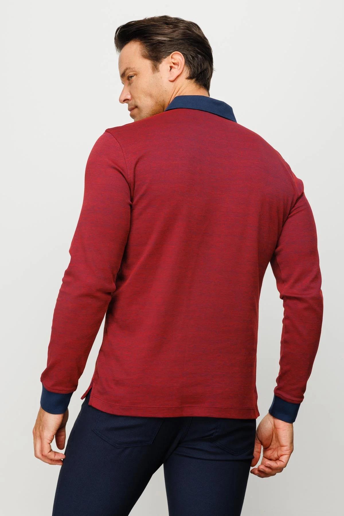 725Erkek Polo Yaka Tüy Desenli Sweatshirt Bordo